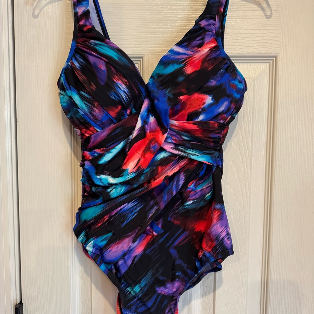 Miraclesuit Black One-Piece Swimsuit with Teal Accent